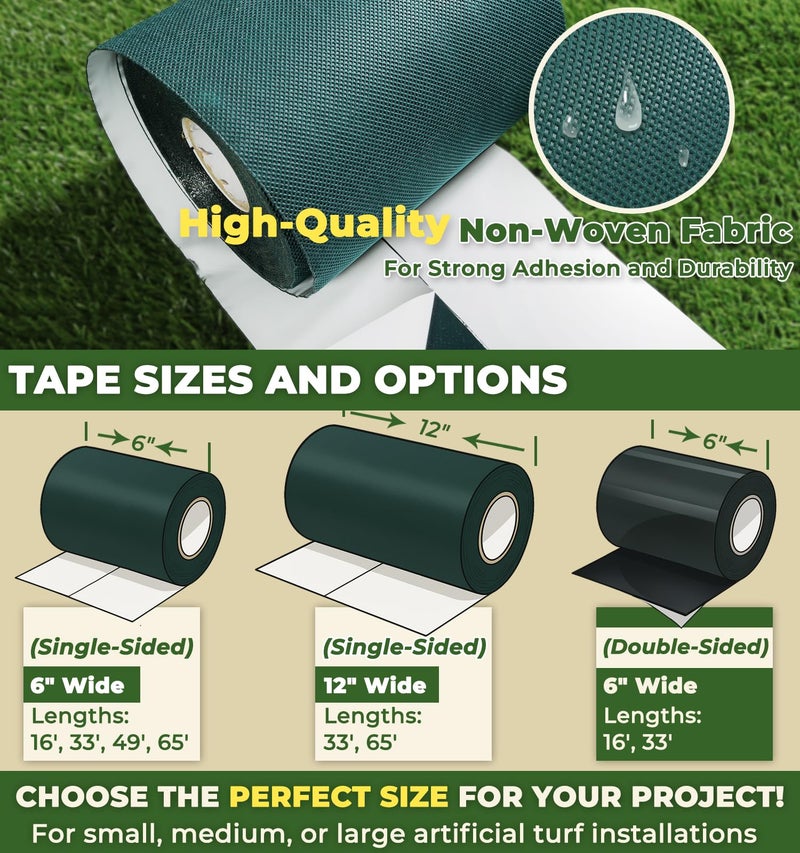 Linghou Double Sided Artificial Grass Turf Seam Tape 6" x 16' Self Adhesive Seaming Tape for Concrete Wood Floors Patios Indoor Outdoor Carpets Synthetic Turf or Green Lawn Rugs - Image 4